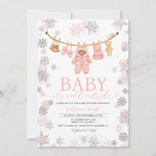 Winter Pink Girl It’s Cold Outside Baby Shower Invitation