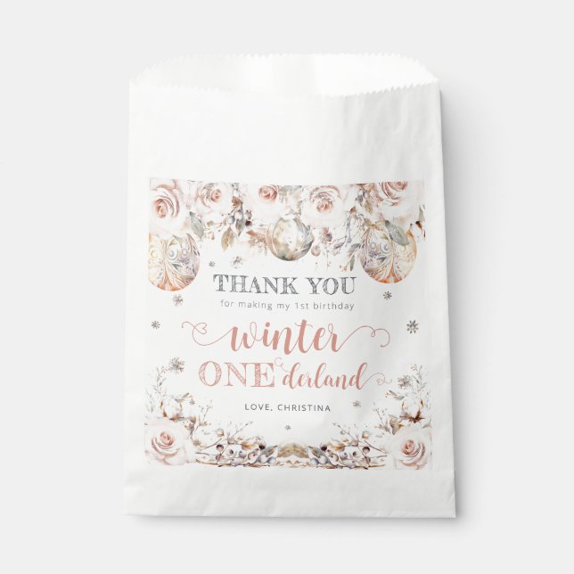 Winter Pink Gold Onederland Birthday Favour Bag (Front)