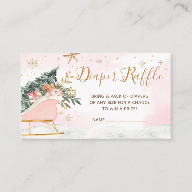 Winter Pink Gold Snowflake Diaper Raffle Enclosure Card (Front)