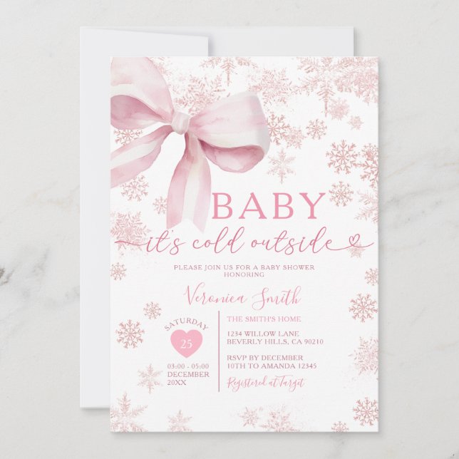 Winter Pink Little Snowflake Baby Shower Party Invitation (Front)