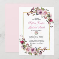 Winter Pink Mauve Rose Floral Pine Branch Wedding