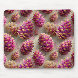 Winter Pink Pine Cones with Golden Accents Mouse Pad