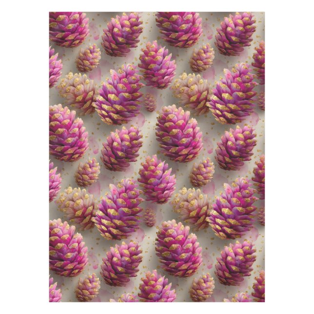 Winter Pink Pine Cones with Golden Accents Tablecloth (Front)