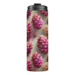 Winter Pink Pine Cones with Golden Accents Thermal Tumbler