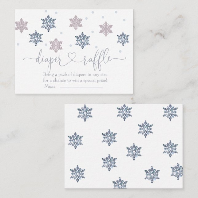 Winter Pink Silver Snowflake Diaper Raffle Enclosure Card (Front/Back)
