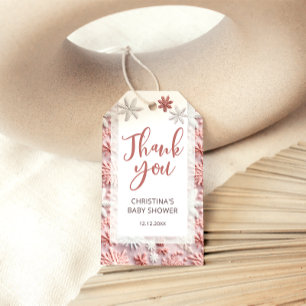 Winter Pink Silver Snowflake Elegant Baby Shower Gift Tags