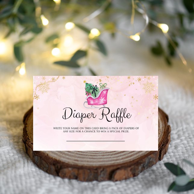  Winter Pink Sleigh Baby Shower Diaper Raffle Card (Creator Uploaded)