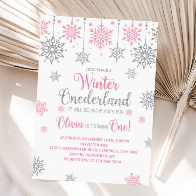Winter Pink Snowflake Birthday Invitation (Creator Uploaded)