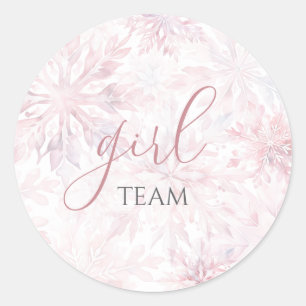Winter Pink Snowflake Gender Reveal Team Girl Classic Round Sticker
