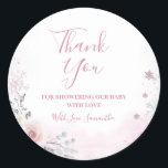 Winter Pink Snowflake Sleigh Baby Shower Thank You Classic Round Sticker<br><div class="desc">Winter Pastel Pink Snowflake Sleigh Baby Shower Thank You Classic Round Sticker
All wording can be customized</div>