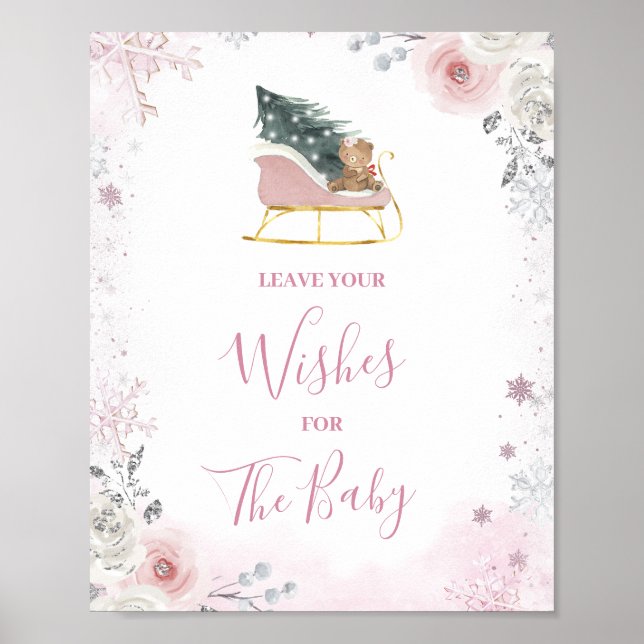 Winter Pink Snowflake Sleigh Leave Your Wishes Poster (Front)