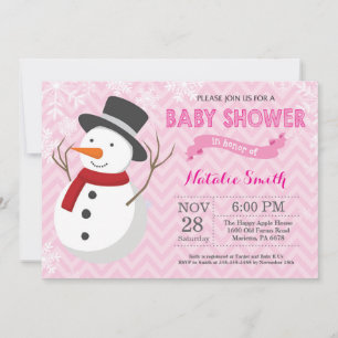 Winter Pink Snowman Girl Baby Shower Invitation