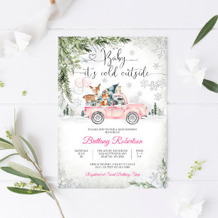 Winter Pink Truck Baby Shower Invitation