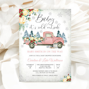 Winter Pink Truck Baby Shower Invitation