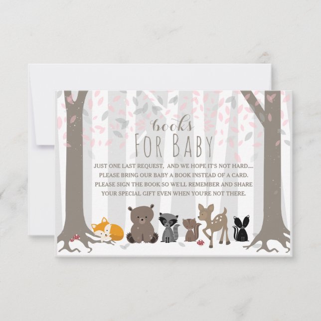 Winter Pink Woodland Animal Family Book Request  Invitation (Front)