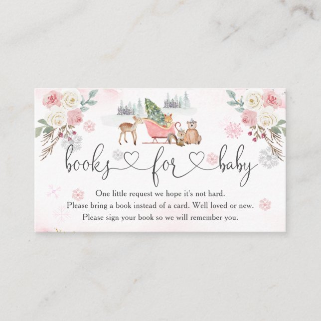 Winter Pink Woodland Animals Girl Books For Baby  Enclosure Card (Front)