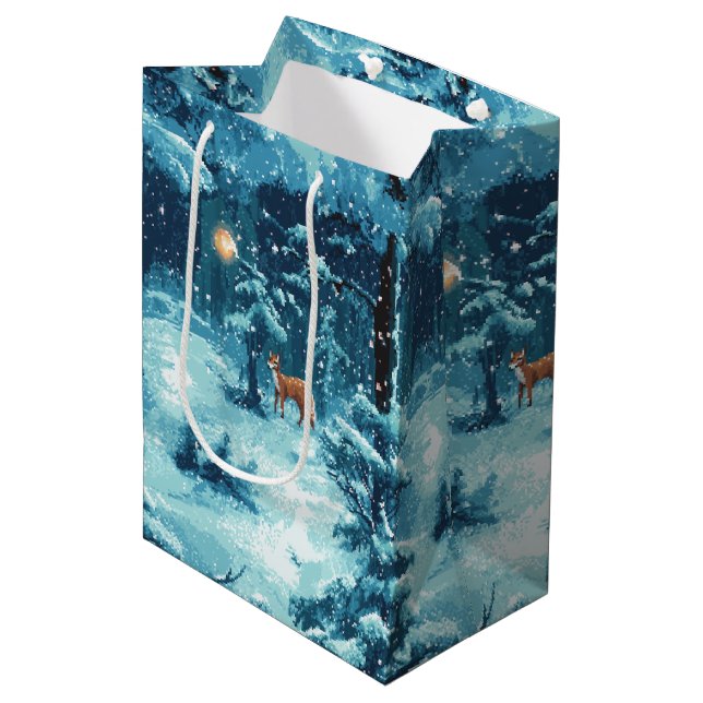 Winter Pixel Forest - snowy forest scene Medium Gift Bag (Front Angled)