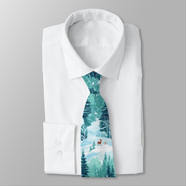 Winter Pixel Forest – Snowy Forest Scene Tie (Tied)
