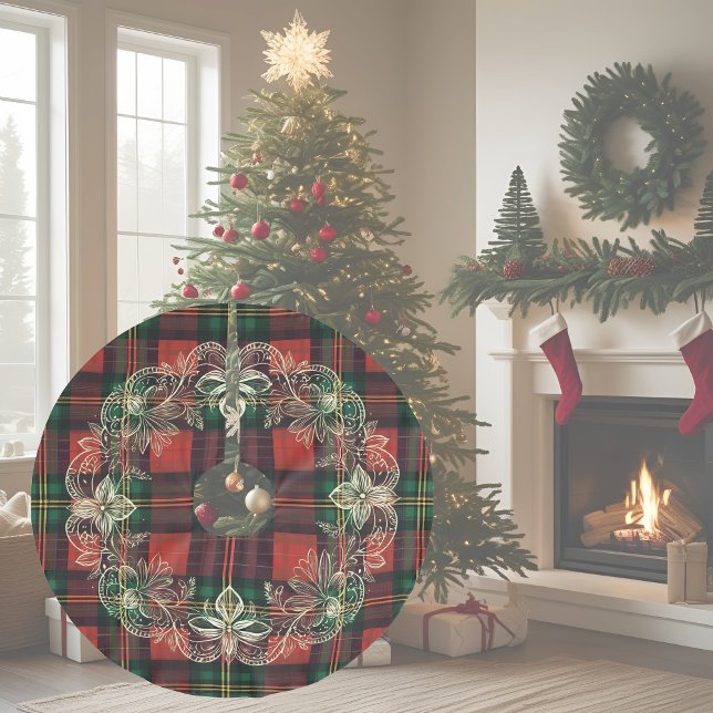 Winter Plaid and Lace Wreath Brushed Polyester Tree Skirt (Creator Uploaded)