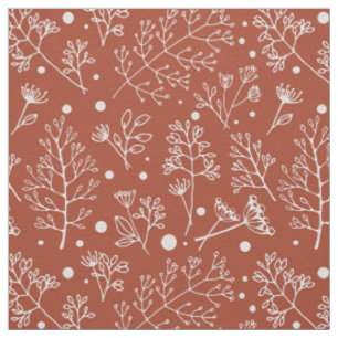 Winter Plants Leaves Berries Christmas Pattern Fabric
