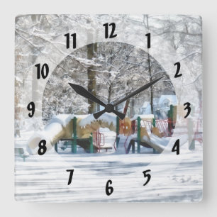 Winter Playground Square Wall Clock