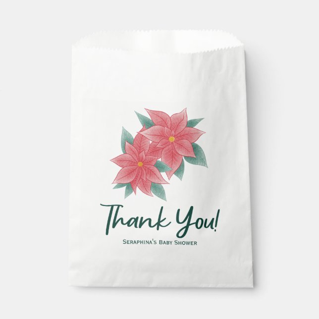 Winter Poinsettia Baby Shower Thank You Favour Bag (Front)