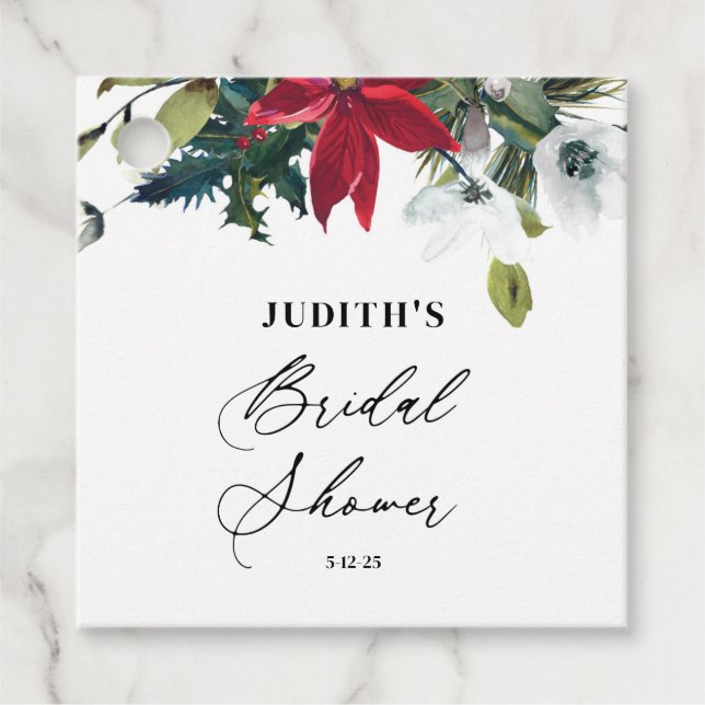  Winter Poinsettia Bridal Shower  Favour Tags (Front)
