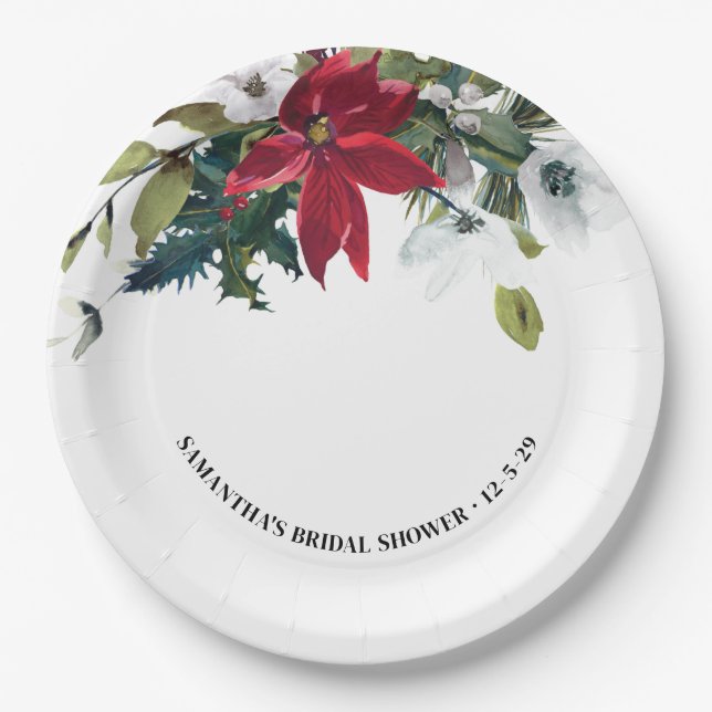  Winter Poinsettia Bridal Shower  Paper Plate (Front)