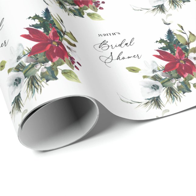  Winter Poinsettia Bridal Shower  Wrapping Paper (Roll Corner)