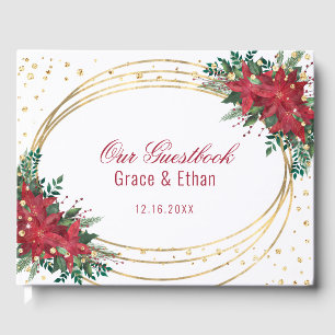 Winter Poinsettia Christmas Wedding Guest Book