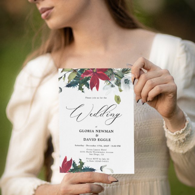  Winter Poinsettia Holiday Wedding Invitation (Creator Uploaded)