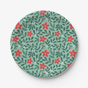 Winter poinsettia pattern - Christmas flower Paper Plate