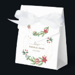 Winter Poinsettia Pine Berry Christmas Wedding Favour Box<br><div class="desc">Elegant and unique design featuring gorgeous watercolour pine branches,  berries,  Christmas balls,  gold hands arrangement as a winter holidays wreath on white. Use Personalise tool to add your info. For more ideas,  please visit my Gold Hands Holidays Collection.</div>
