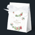 Winter Poinsettia Pine Berry Christmas Wedding Favour Box<br><div class="desc">Elegant and unique design featuring gorgeous watercolour pine branches,  berries,  Christmas balls,  gold hands arrangement as a winter holidays wreath on white. Use Personalise tool to add your info. For more ideas,  please visit my Gold Hands Holidays Collection.</div>