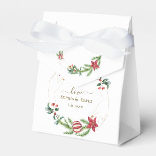 Winter Poinsettia Pine Berry Christmas Wedding Favour Box