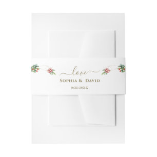 Winter Poinsettia Pine Berry Christmas Wedding Invitation Belly Band