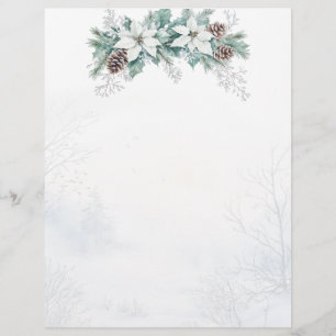 Winter Poinsettia Pine Cones Christmas Custom Letterhead