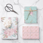 Winter Poinsettia Pink Green Pastel Christmas Wrapping Paper Sheet<br><div class="desc">A trio of designs for your gifts. This set includes a trio of Winter Poinsettia designs.  View our full line of gift wrap products in our Zazzle store.</div>