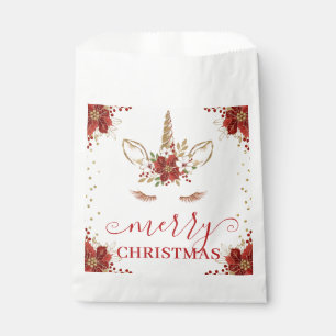 Winter Poinsettia Unicorn Merry Christmas Favour Bag