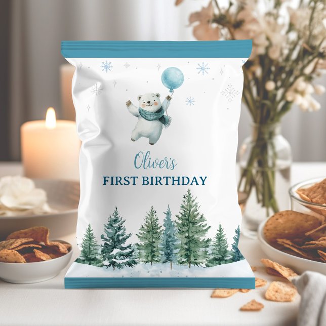 Winter Polar Bear 1st Birthday Chip Bag Wrapper (Creator Uploaded)