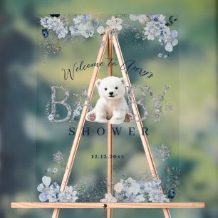 Winter Polar Bear Baby Boy Shower Welcome Acrylic Sign