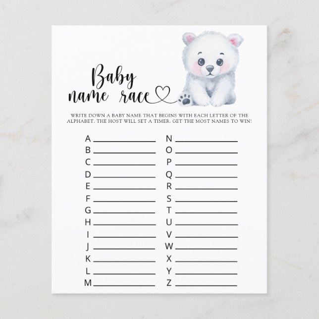 Winter polar bear - Baby name race game (Front)