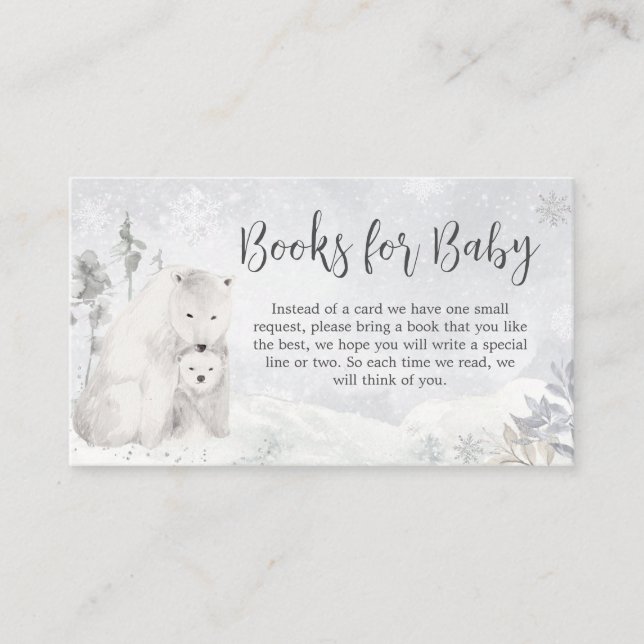 Winter Polar Bear Baby Shower Books for Baby Enclosure Card (Front)