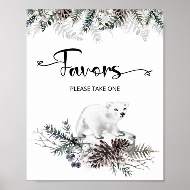 Winter polar bear baby shower Favours Poster (Front)