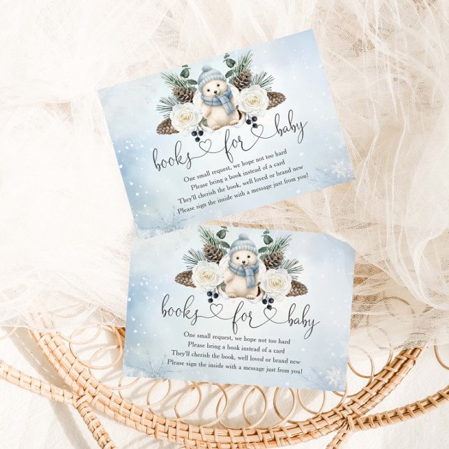 Winter Polar Bear Boy Baby Shower Books For Baby Enclosure Card (Creator Uploaded)
