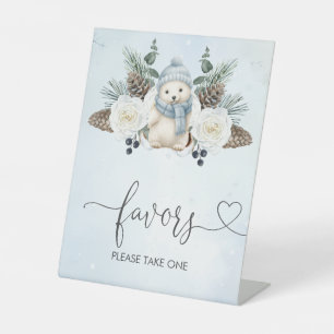 Winter Polar Bear Boy Baby Shower Favours Pedestal Sign