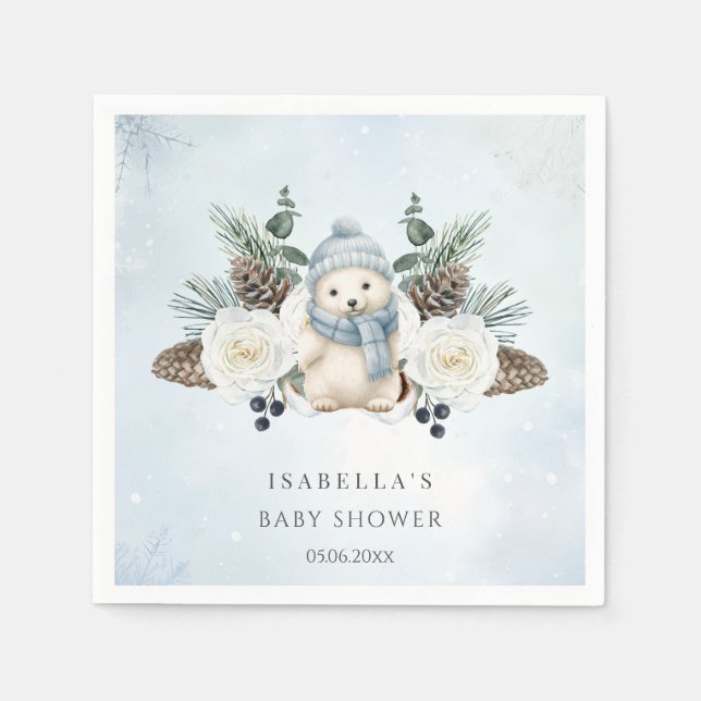 Winter Polar Bear Boy Baby Shower  Napkin (Front)