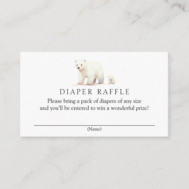 Winter Polar Bear Diaper Raffle Baby Shower  Enclosure Card (Front)