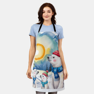 Winter Polar Bear Family Christmas  Apron