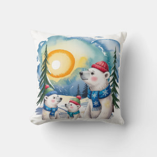 Winter Polar Bear Family Christmas  Cushion